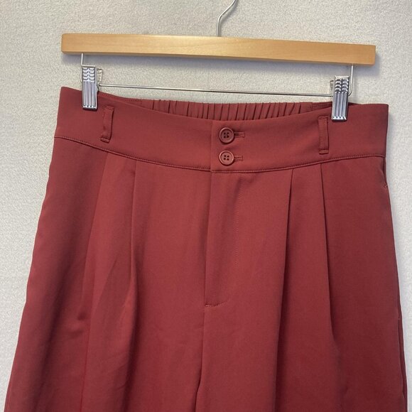 Halara Pleated Wide Leg Pants Womens Medium Petite MP Red High Rise Elastic - Picture 9 of 14